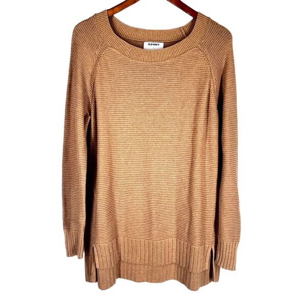 Tan Beige Cotton Viscose Sweater Womens L Tunic Length Old Navy - Picture 1 of 5